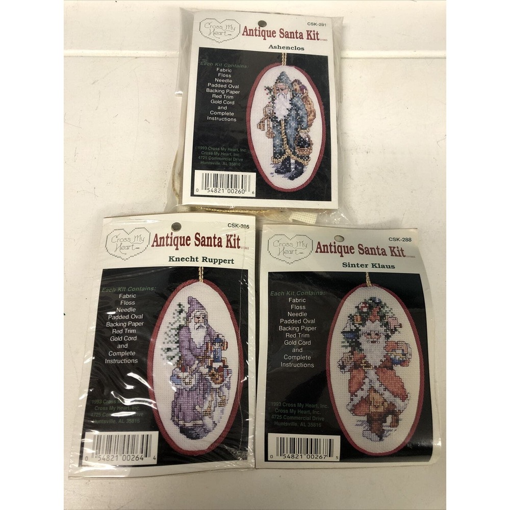 LOT of 3 Vtg Cross Stitch‎ Kit Ashenclos Santa Sinter Klaus Knecht Ruppert